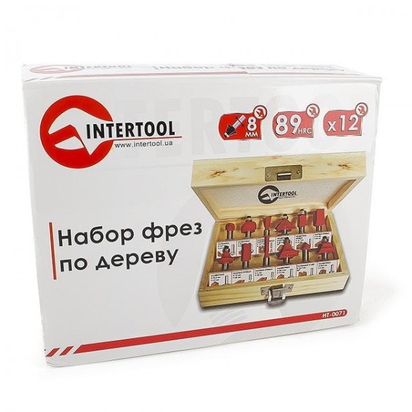 Купити ✓ Набір фрез кінцевих по деревині, 12 шт. INTERTOOL HT-0071 ✅