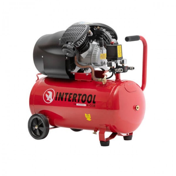 Купити ✓ Компресор 50 л, 2230 Вт, 220 В, 10 aтм, 354 л/хв, 2 циліндри INTERTOOL PT-0004 ✅