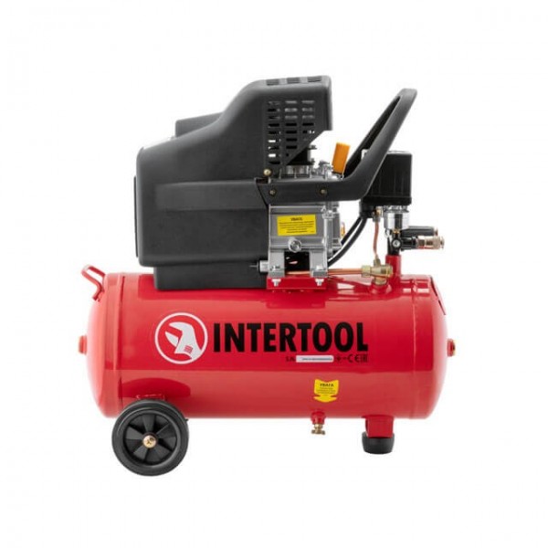 Купити ✓ Компресор 24 л, 1.5 кВт, 220 В, 8 aтм, 206 л/хв. INTERTOOL PT-0009 ✅