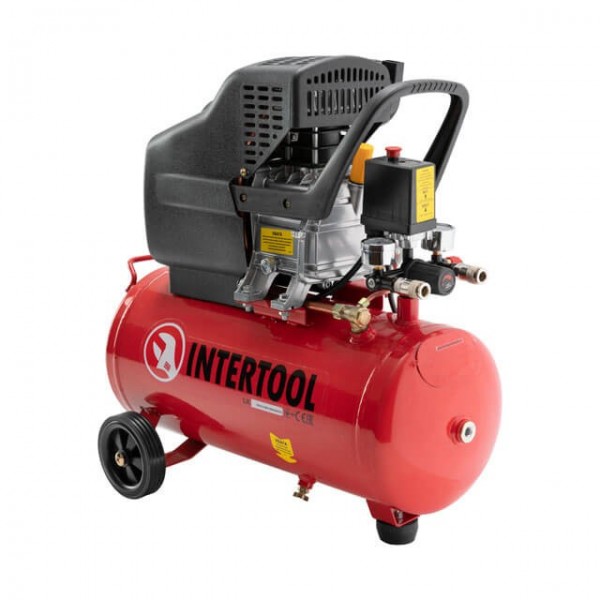 Купити ✓ Компресор 24 л, 1.5 кВт, 220 В, 8 aтм, 206 л/хв. INTERTOOL PT-0009 ✅