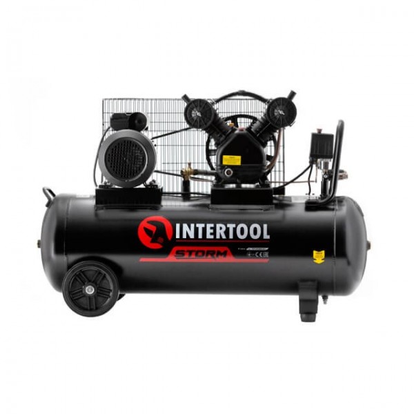 Купити ✓ Компресор 100 л, 3 кВт, 220 В, 10 aтм, 500 л/хв., 2 циліндри, STORM INTERTOOL PT-0014 ✅