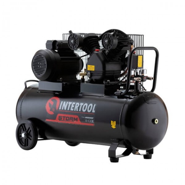 Купити ✓ Компресор 100 л, 3 кВт, 220 В, 10 aтм, 500 л/хв., 2 циліндри, STORM INTERTOOL PT-0014 ✅