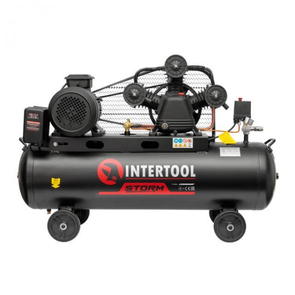 Купити ✓ Компресор 100 л, 4 кВт, 380 В, 10 aтм, 600 л/хв., 3 циліндри STORM INTERTOOL PT-0036 ✅