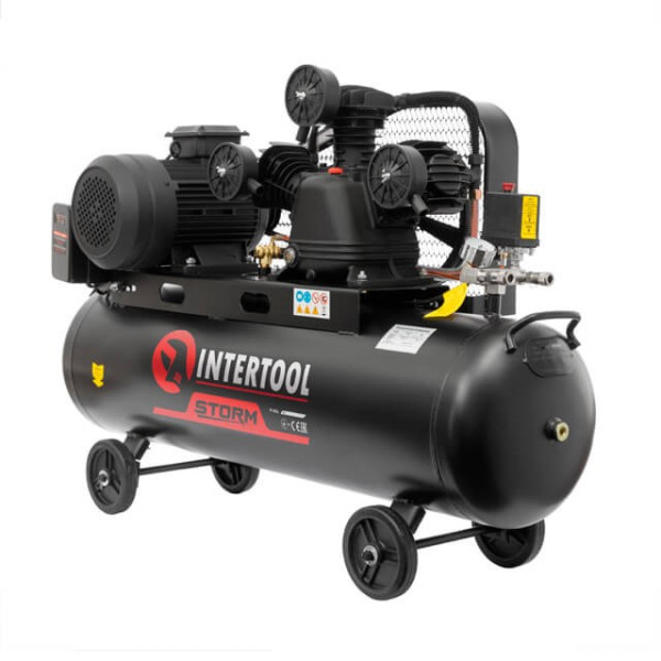 Купити ✓ Компресор 100 л, 4 кВт, 380 В, 10 aтм, 600 л/хв., 3 циліндри STORM INTERTOOL PT-0036 ✅