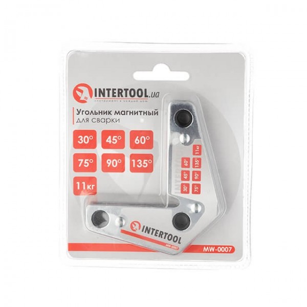 Купити ✓ Кутник магнітний для зварювання, 15°, 60°, 90°, 120°, 11 кг, 75×85 мм INTERTOOL MW-0007 ✅